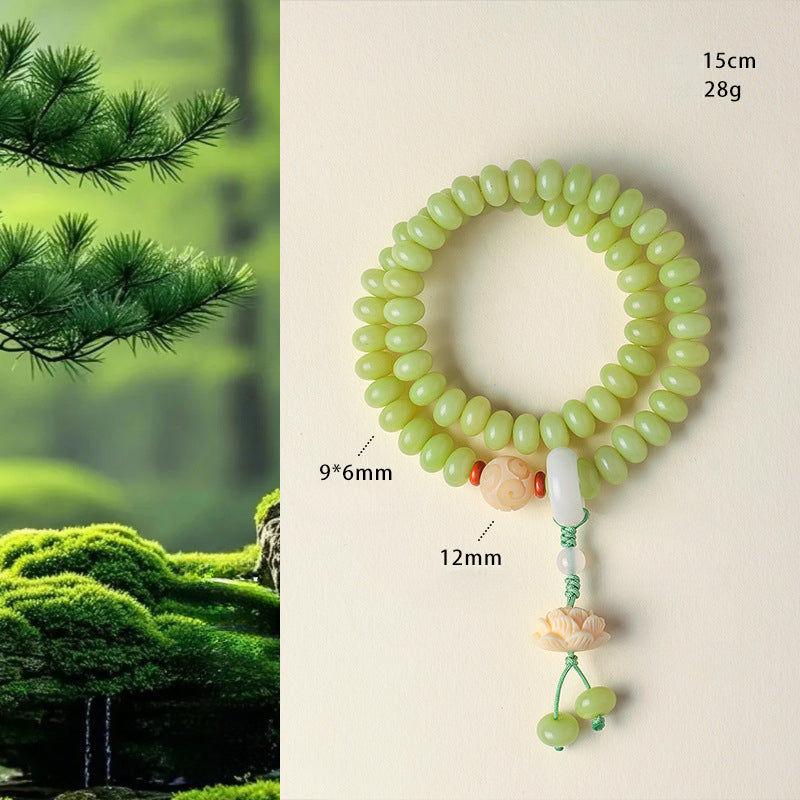 Serenemyst Handmade Bodhi Root Jade Beads Lotus-Pod Pendant Harmony Mala Bracelet