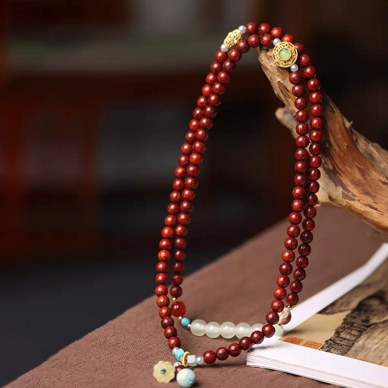 Serenemyst Lobular Red Sandalwood Bell And Drum Wisdom Mala Bracelet