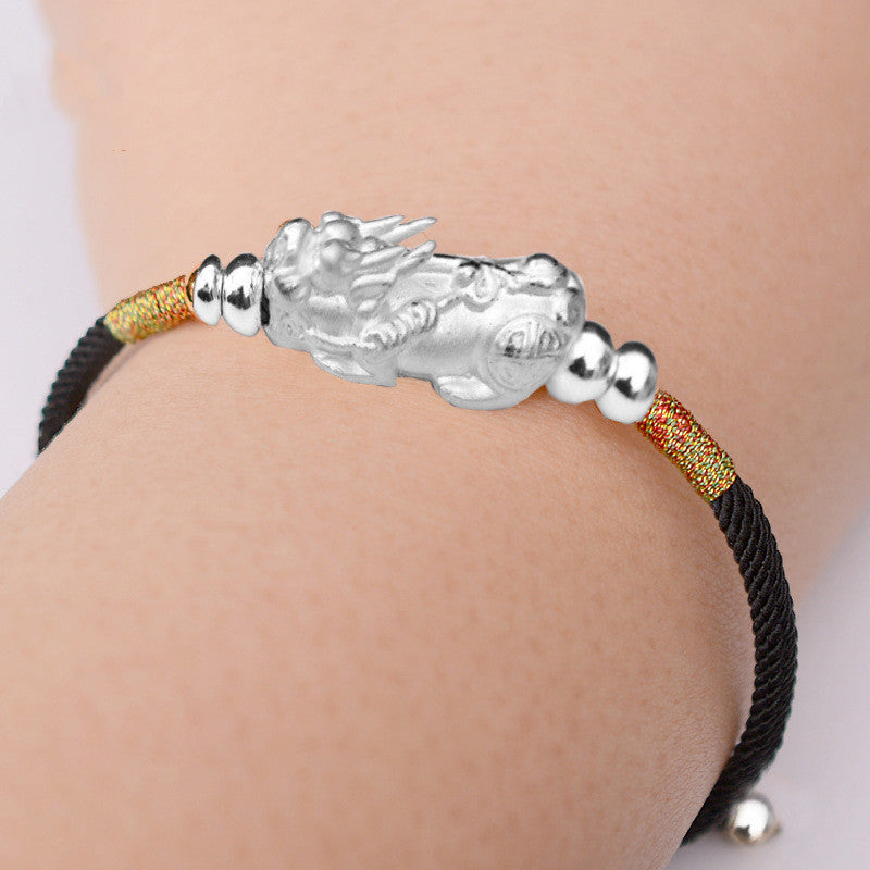 Serenemyst Red String Sterling Silver Gold-plated Pixiu Protection Wealth Bracelet