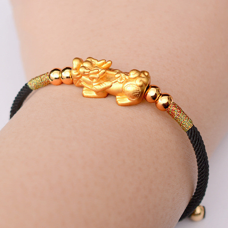 Serenemyst Red String Sterling Silver Gold-plated Pixiu Protection Wealth Bracelet