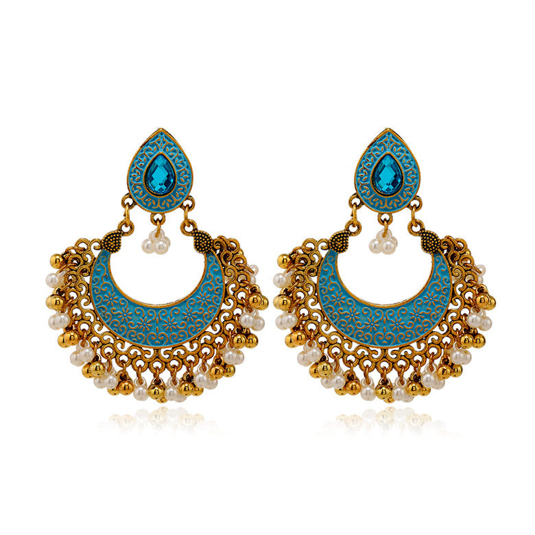 Serenemyst Handmade Vintage Gemstone Hollow Bell Pendant Blessing Earrings