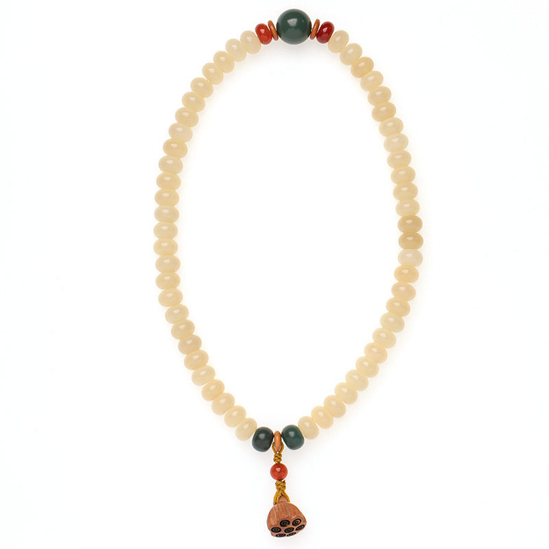 Serenemyst Handmade Bodhi Root Jade Beads Lotus-Pod Pendant Harmony Mala Bracelet