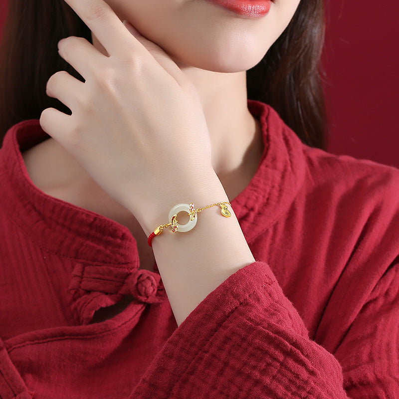 Serenemyst Red String Sterling Silver Koi Fish Jade Buckle Lucky Bracelet