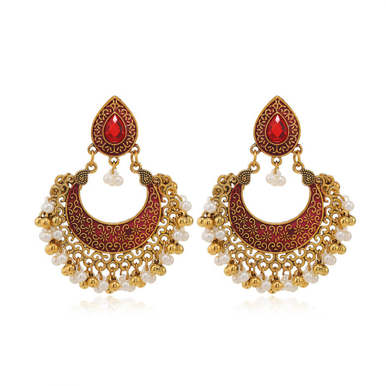 Serenemyst Handmade Vintage Gemstone Hollow Bell Pendant Blessing Earrings