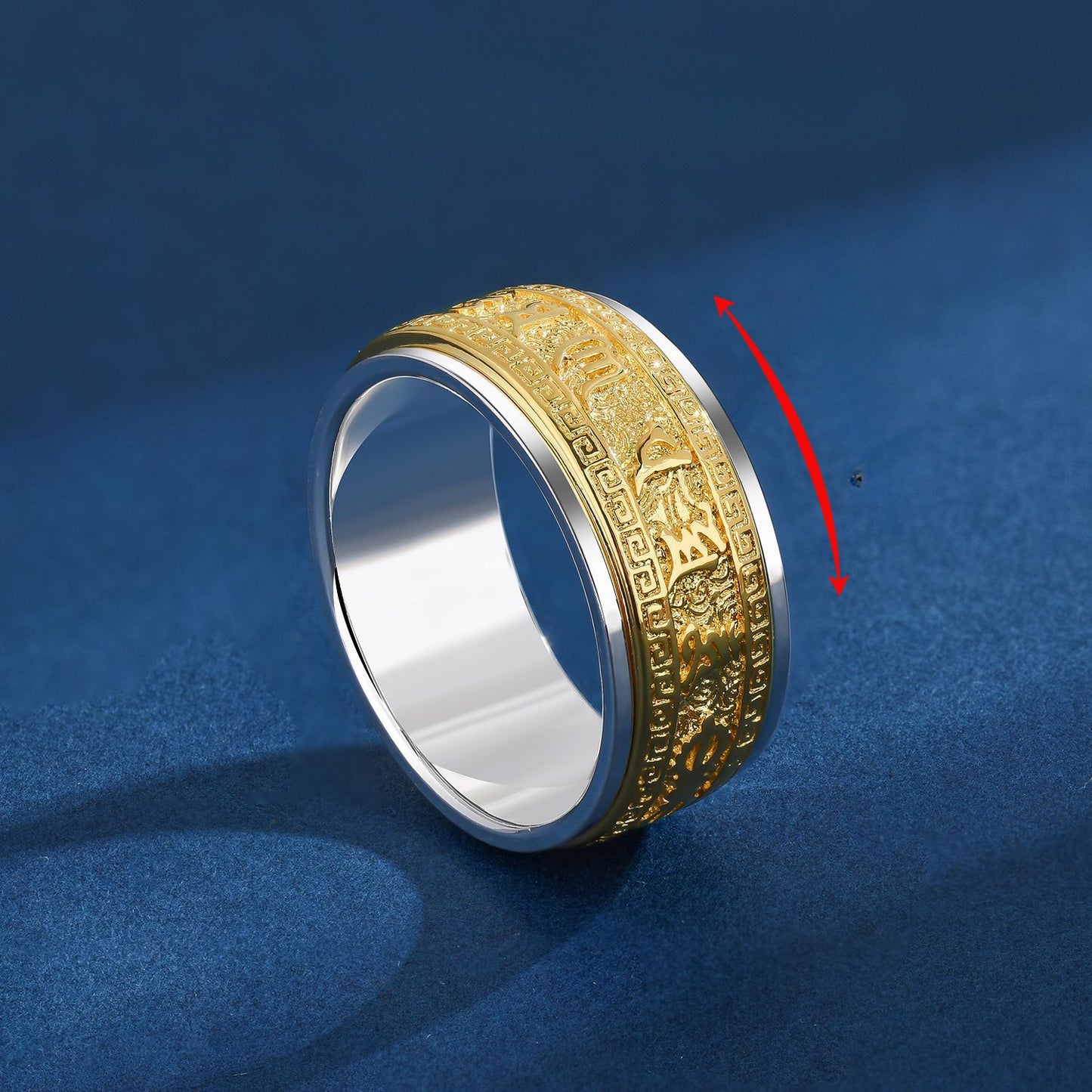 Serenemyst Tibetan 999 Pure Silver Rotatable Six-Word Mantra Fortune Enhancing Stress Relief Index Finger Ring