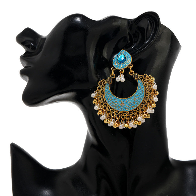 Serenemyst Handmade Vintage Gemstone Hollow Bell Pendant Blessing Earrings