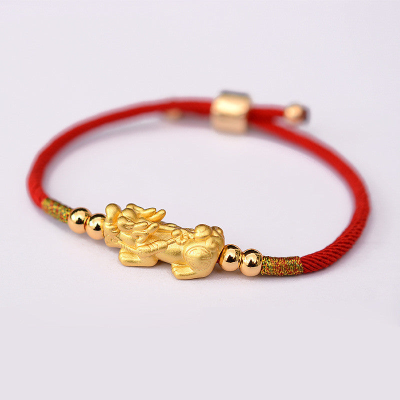 Serenemyst Red String Sterling Silver Gold-plated Pixiu Protection Wealth Bracelet