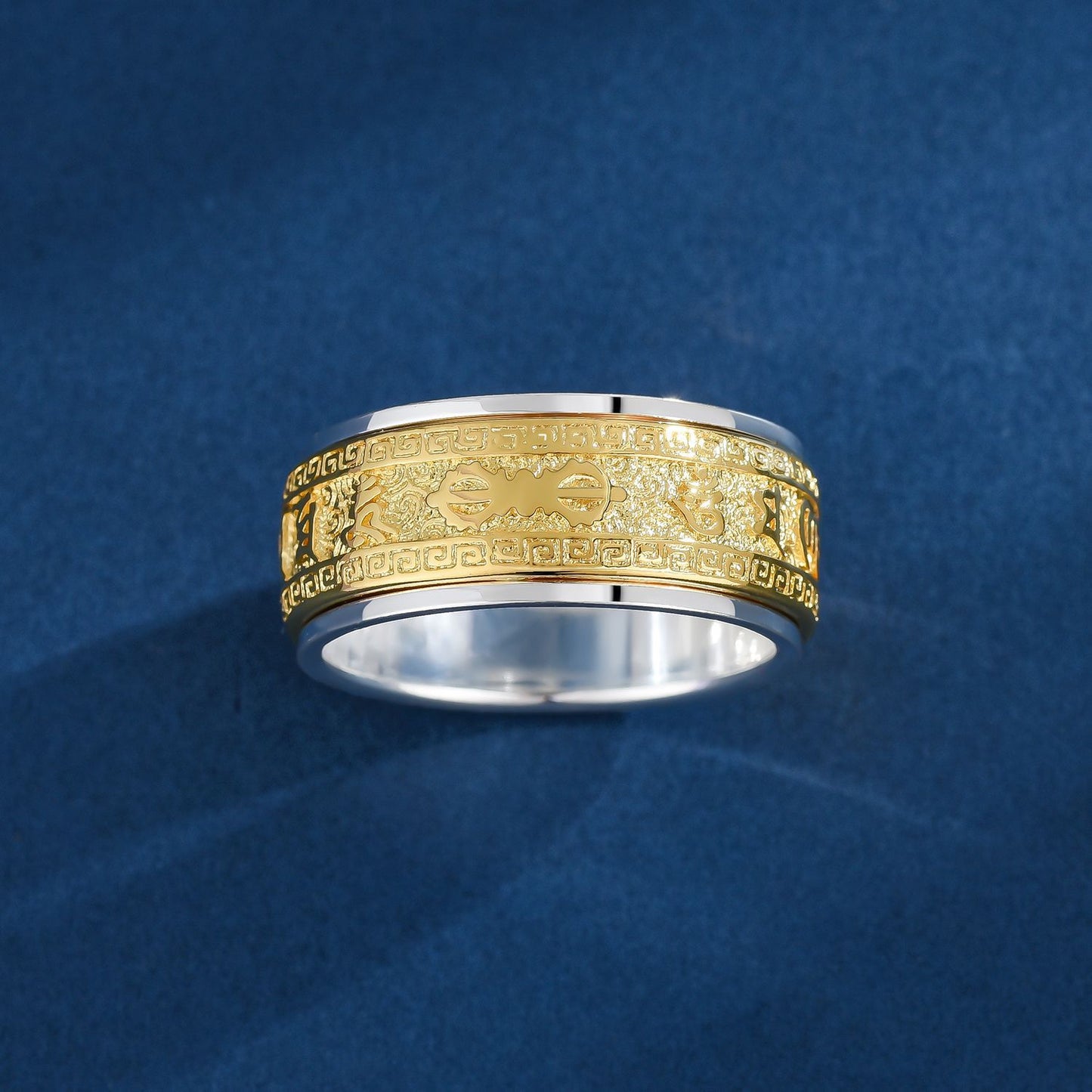 Serenemyst Tibetan 999 Pure Silver Rotatable Six-Word Mantra Fortune Enhancing Stress Relief Index Finger Ring