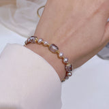Serenemyst Natural Pearl Rose Quartz Alloy Chain Healing Charm Bracelet