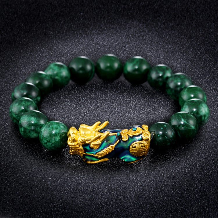 Serenemyst Dry Green Sand Gold Pixiu Bracelet