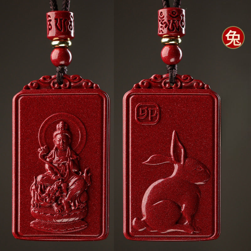Serenemyst Natural Cinnabar Chinese Zodiac And Protection Buddha Pendant