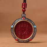 Serenemyst Tibetan Sterling Silver Cinnabar Taoist Mantra Bagua Protection Pendant Necklace