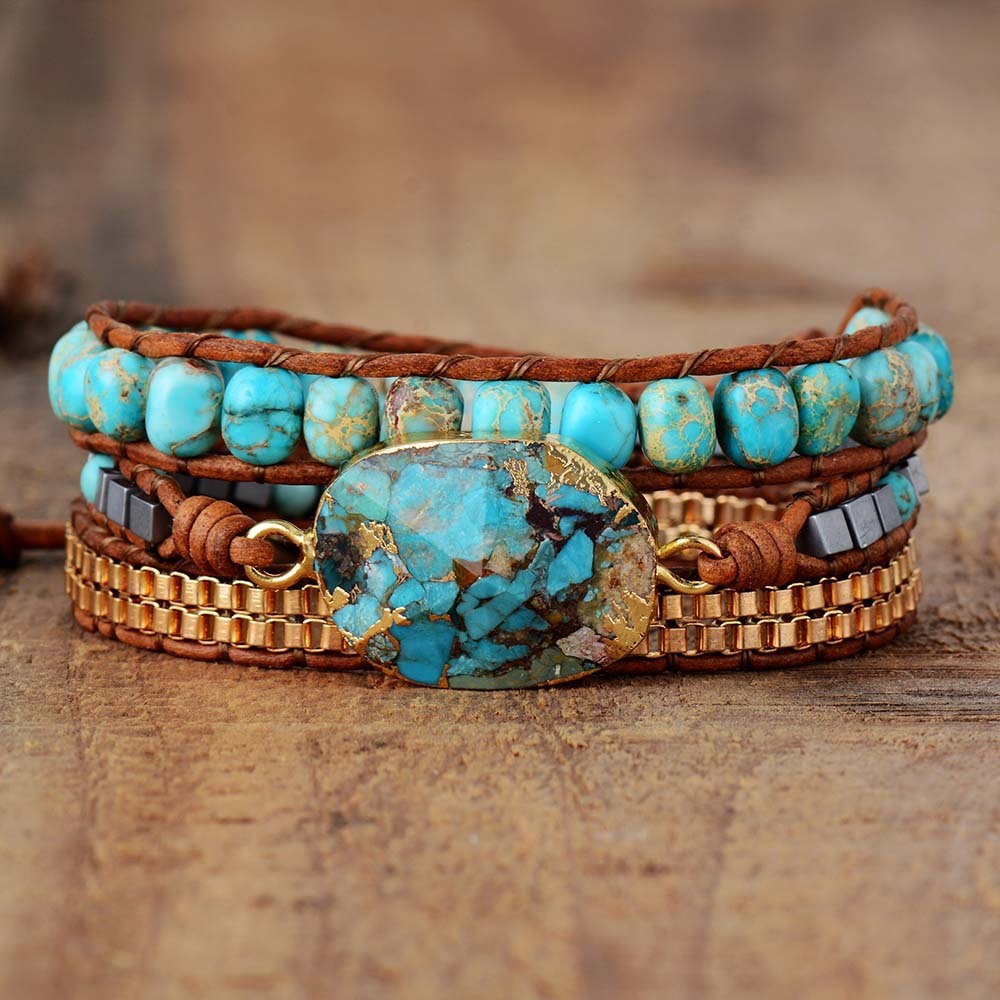 Serenemyst Handmade Woven Leather Rope Turquoise Protection Bracelet