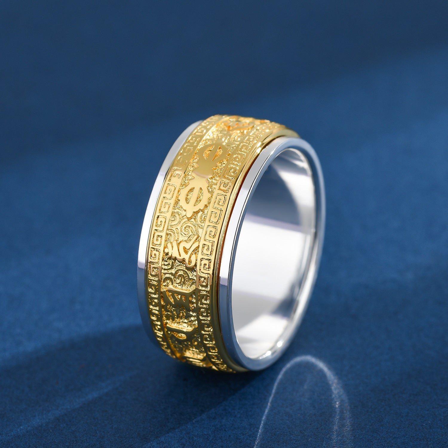 Serenemyst Tibetan Sterling Silver Rotatable Six-Word Mantra Protection Harmony Ring