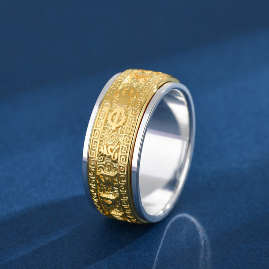 Serenemyst Tibetan 999 Pure Silver Rotatable Six-Word Mantra Fortune Enhancing Stress Relief Index Finger Ring