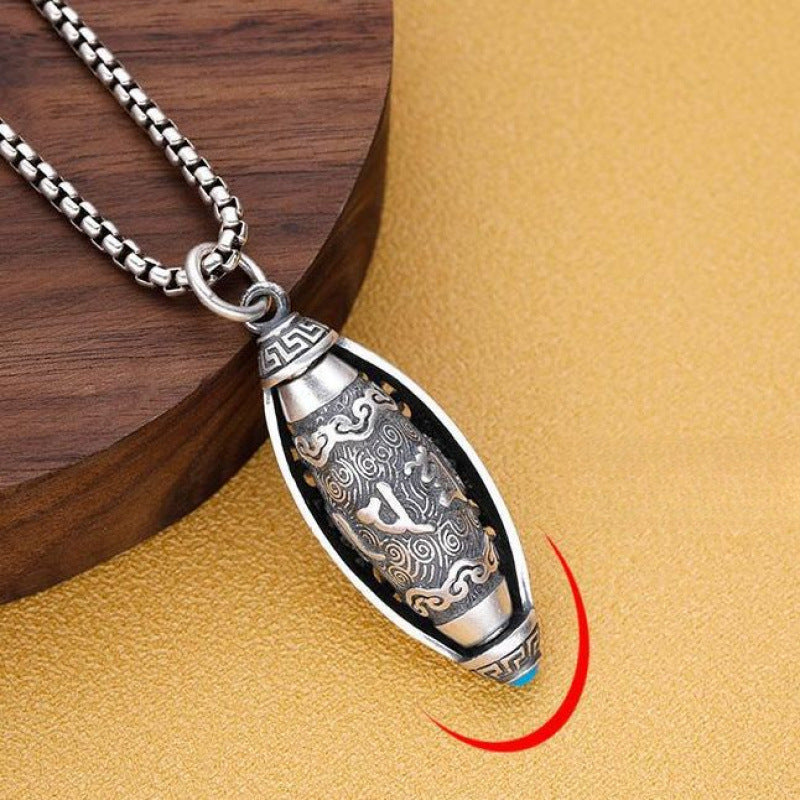 Serenemyst Tibetan Six-Word Mantra Prayer Wheel Protection Pendant Necklace