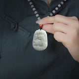 Serenemyst Natural Hetian Jade Chinese Zodiac Protection Pendant With Beads Chain