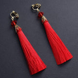 Serenemyst Chinese Style Wedding Bride Gold Plated Butterfly Style Red Tassel Hairpin Earrings Set