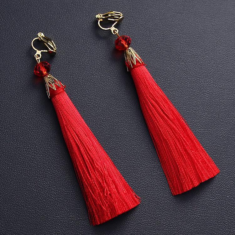Serenemyst Chinese Style Wedding Bride Gold Plated Butterfly Style Red Tassel Hairpin Earrings Set