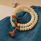 Serenemyst Handmade Bodhi Root Jade Beads  Lotus-Pod Pendant Harmony Mala Bracelet