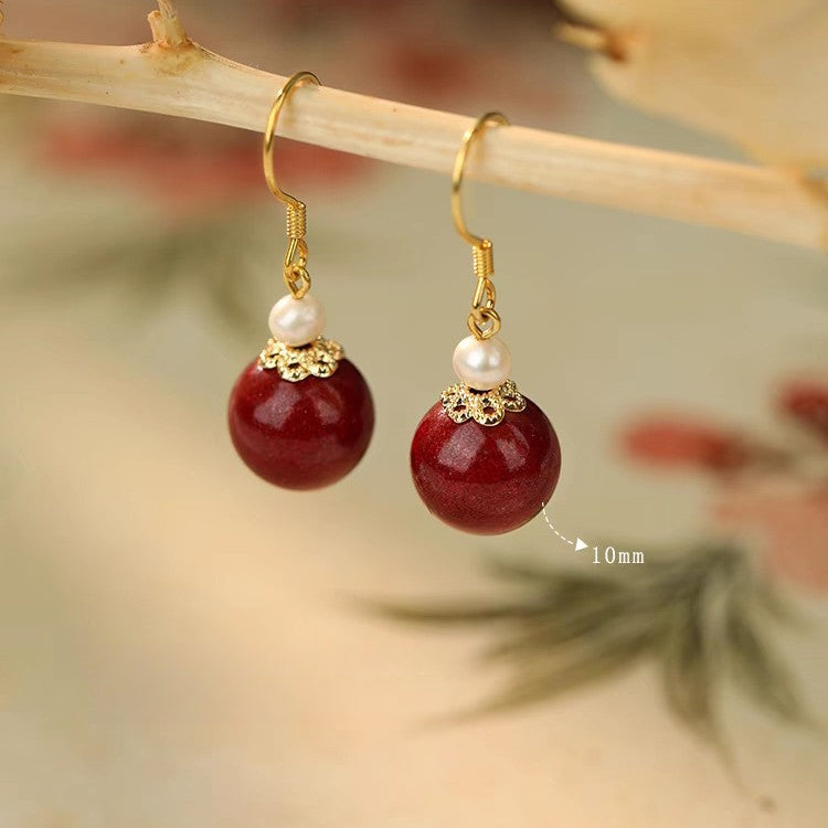 Serenemyst Vintage Sterling Silver Gold-Plated Cinnabar Fortune Protection Earrings
