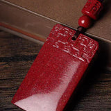 Serenemyst Natural Cinnabar Plain Meander‌ Pattern Peace Protection Pendant Necklace