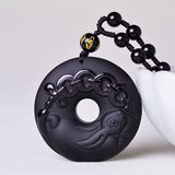 Serenemyst Natural Obsidian Carved Chinese Zodiac Peace Buckle Protection Pendant