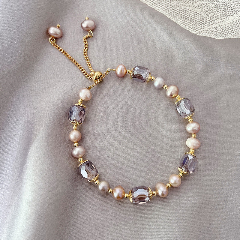 Serenemyst Natural Pearl Rose Quartz Alloy Chain Healing Charm Bracelet