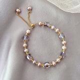 Serenemyst Natural Pearl Rose Quartz Alloy Chain Healing Charm Bracelet