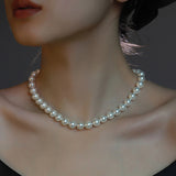 Serenemyst Natural Round White Pearl 925 Silver Clasp Purity Healing Necklace