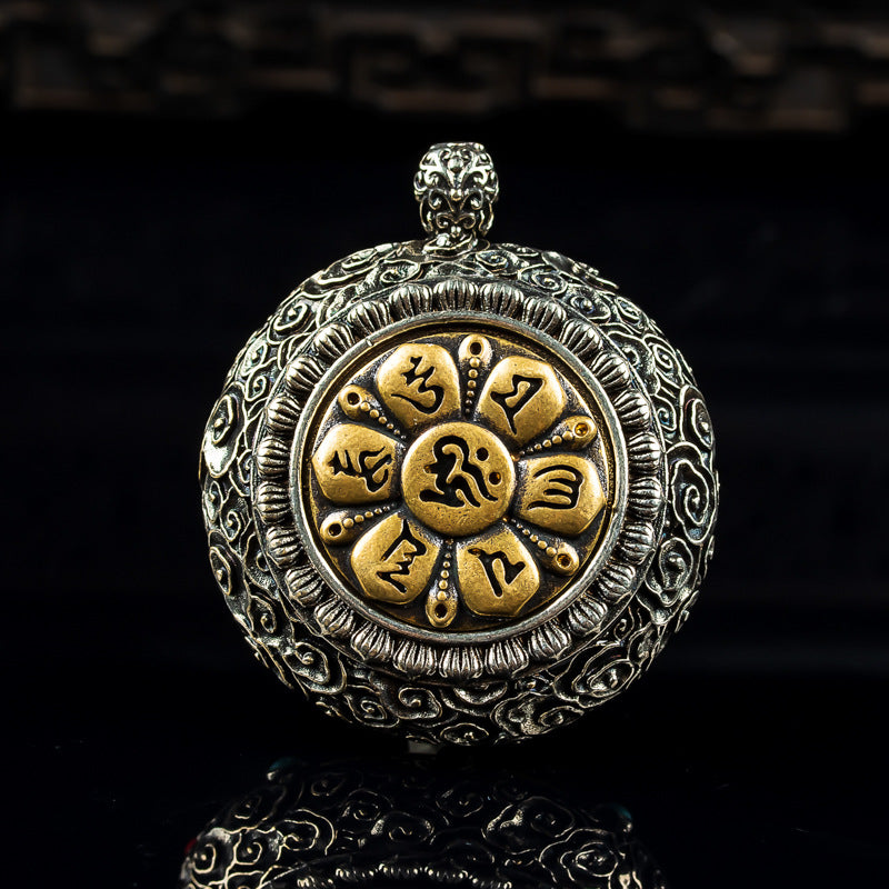 Serenemyst Tibetan Silver Natural Jade Half Buddha Half Devil Protection Pendant