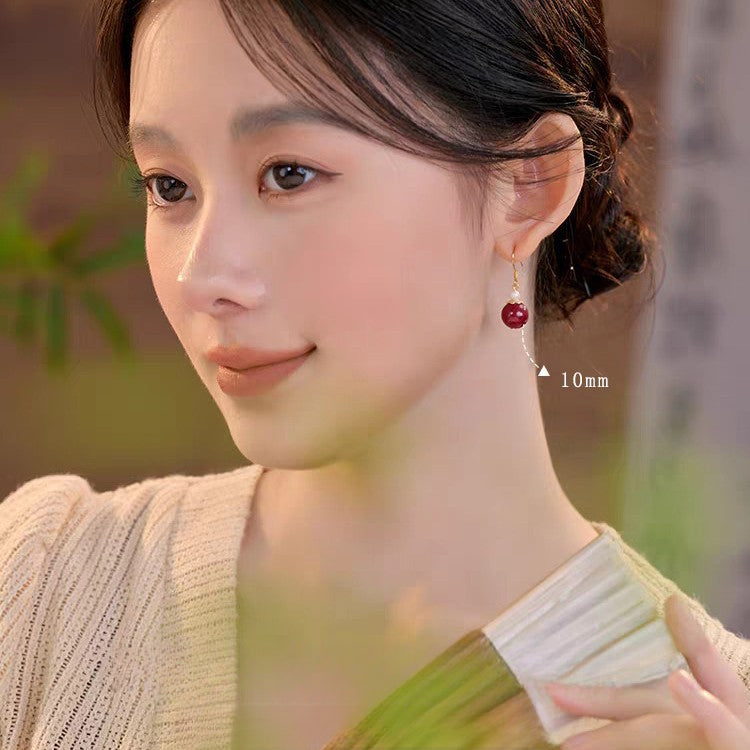 Serenemyst Vintage Sterling Silver Gold-Plated Cinnabar Fortune Protection Earrings