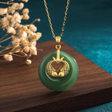 Serenemyst Natural Hetian Jade and Gold Double Koi Fish Fortune Pendant Necklace