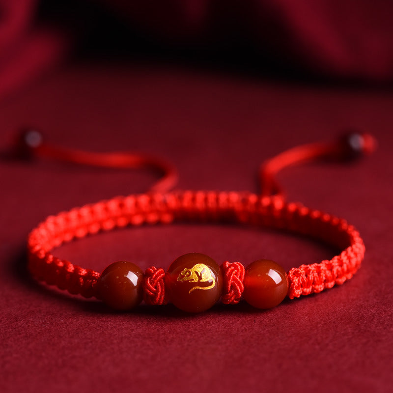 Serenemyst Twelve Zodiac Red String Red Agate Fortune Bead Bracelet