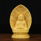 Serenemyst Handmade Big Leaf Boxwood Buddha Statue Protection Decoration