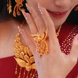 Serenemyst Handmade Enamel Gradient Color Feather Gold Phoenix Wealth Ring