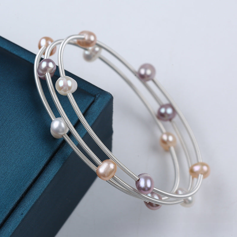 Serenemyst Natural Round Pearl Copper Silver-Plated  Healing Purity Bracelet