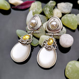 Serenemyst Retro Alloy Moonstone Pearl Healing Earrings