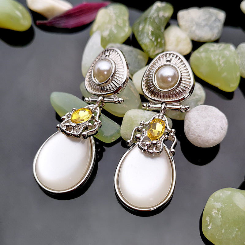 Serenemyst Retro Alloy Moonstone Pearl Healing Earrings