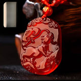 Serenemyst Natural Red Agate Carved Chinese Zodiac Protection Pendant