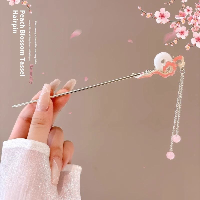 Serenemyst Classical Chinese Style Peach Blossom Tassel Healing Hairpin