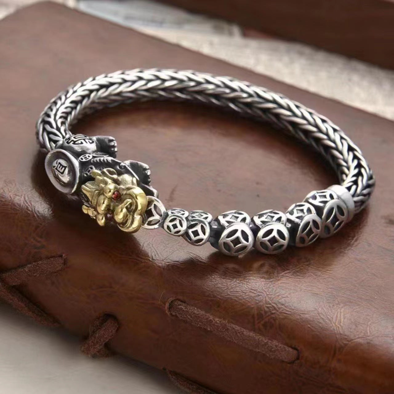Serenemyst Handmade Braided Copper Coin Pixiu Wealth Gathering Bracelet