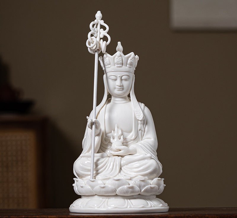 Serenemyst White Ceramic Protection Statue Decoration of Ksitigarbha Guanyin and Sakyamuni Buddha