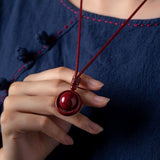 Serenemyst Natural Cinnabar Six-Word Mantra Single Bead Protection Pendant Necklace