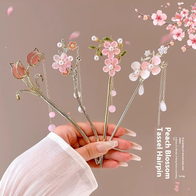 Serenemyst Classical Chinese Style Peach Blossom Tassel Healing Hairpin