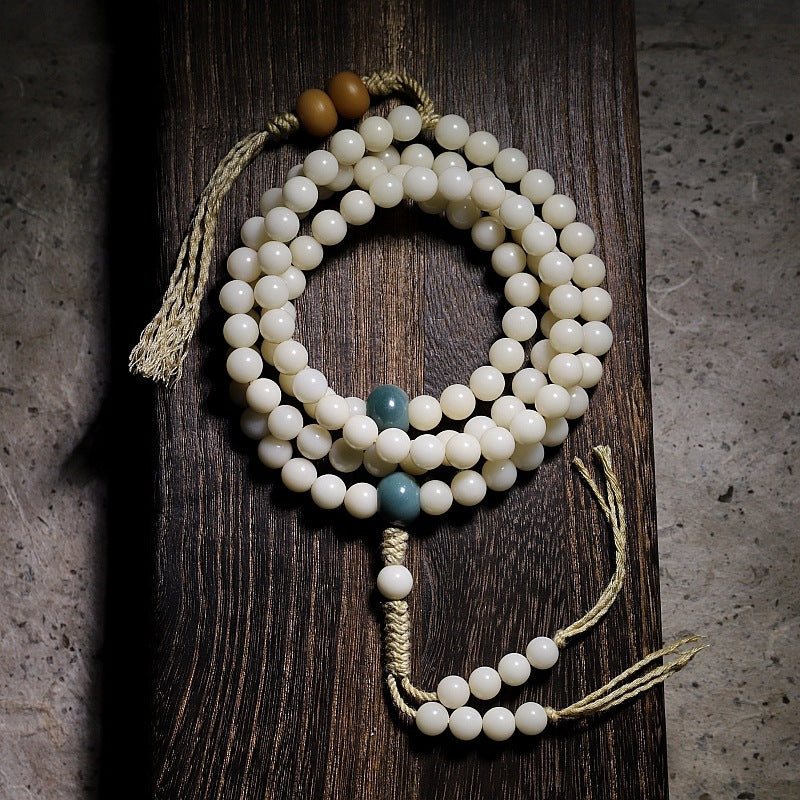 Serenemyst White Bodhi Seed Beads Harmony Mala Bracelet