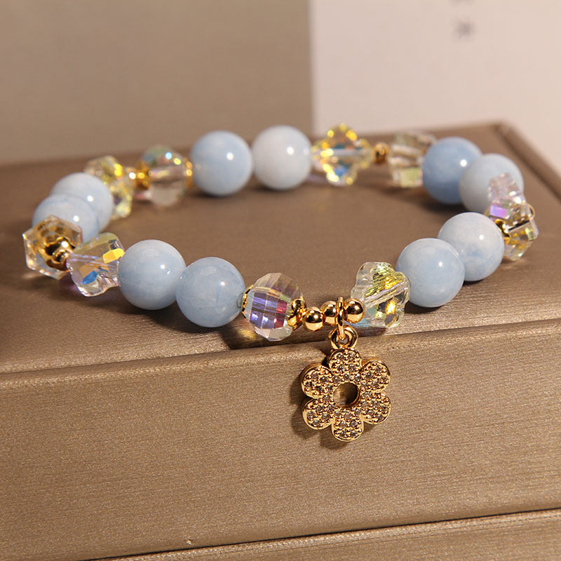 Serenemyst Natural Aquamarine Crystal Floral Pendant Healing Charm Bracelet