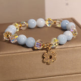 Serenemyst Natural Aquamarine Crystal Floral Pendant Healing Charm Bracelet