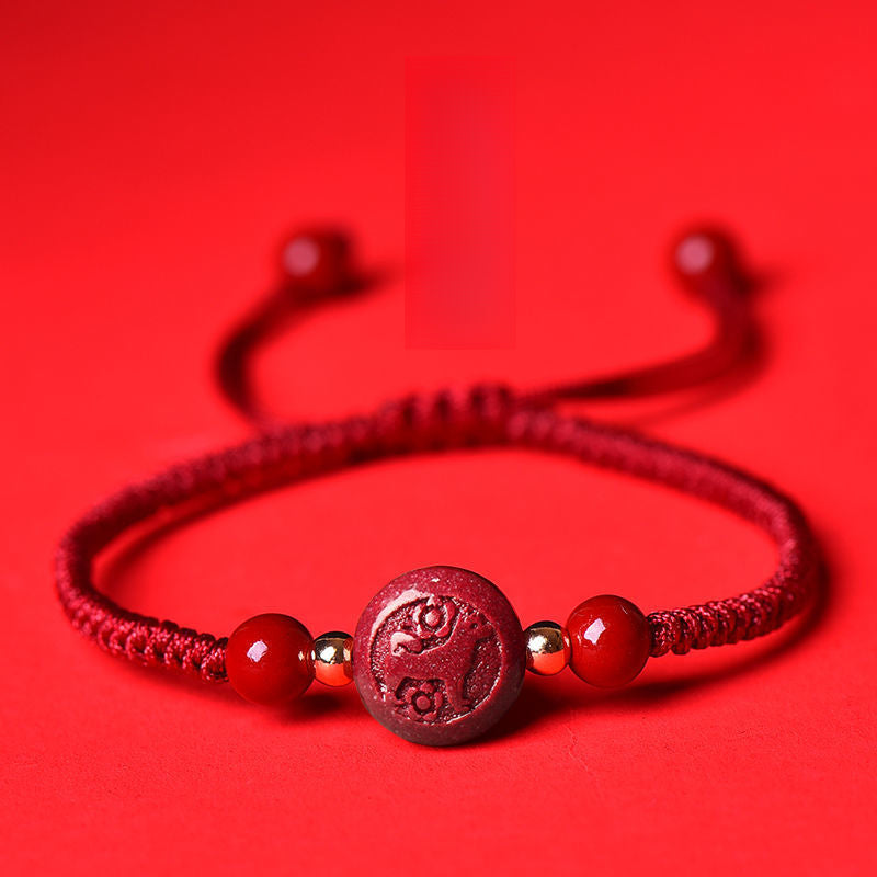 Serenemyst Red String Cinnabar Carved Chinese Zodiac Protection Bracelet