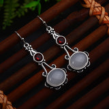 Serenemyst Copper Silver-Plated Moonstone and Agate Healing Purity Earrings